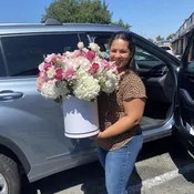 Hydrangeas, roses, alstroemeria