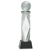 10 3/4″ Clear Crystal Golf Ball on Facet Column w/Black Base