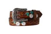 Angel Ranch Ladies Belt 1 1/2 Aces Dice 777 Brown