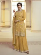Mustard Yellow Chinon Heavy Embroidered Sharara