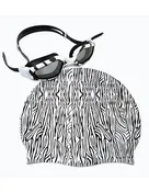 Adult Silicone Swimming Cap & Goggle Set - Zebra
