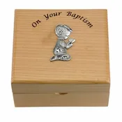 Baby Boy Maple Wood Keepsake Baptism Box 4 3/4 inches