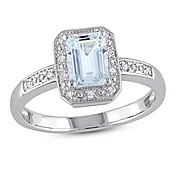 Aquamarine & Diamond Ring 1/20 ct tw Round-Cut Sterling Silver