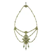 ARTS AND CRAFTS PEARL, DEMANTOID GARNET, AND PLIQUE-À-JOUR ENAMEL NECKLACE BY MARCUS & CO., NEW YORK, CIRCA 1900