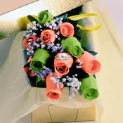Green and Coral Wax Dipped Roses w/ Surprise Jewelry