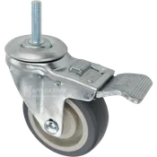 3-1/2" x 1-1/4" Grey Polyurethane Wheel Swivel Caster w/ Total Lock Brake, 10mm-1.5 x 1-1/2" Threaded Stem - 300 lbs Capacity