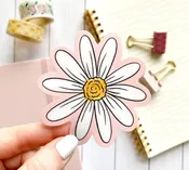 Elyse Breanne Design - Pink Watercolor Daisy, 3x3 in.