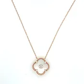 14K Rose Gold Mother of Pearl Diamond Clover Necklace