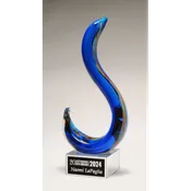 11" Modern Swan Design Art Glass on Clear Glass Base with Black Laserable Aluminum Plate