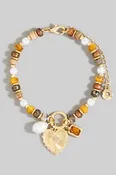 Beaded Amber & Heart Charm Bracelet