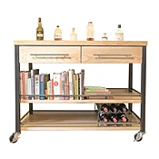 Ash Wood & Steel Bar Cart with Butcher Block Top,
