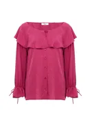 Round-neck ruffle blouse in silk jacquard