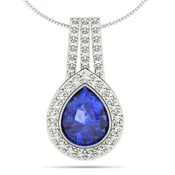 2.00ct Pear Tanzanite Pendant With .59ctw Diamonds in 14k Gold