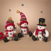 11"H Plush Holiday Sitting Snowman, 3 Assorted Styles - Sold Seperately