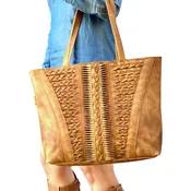 Boho chic braided leather bag, vintage tan