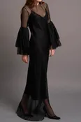 Organza Bias Dress With Pleated Sleeves