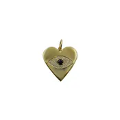 14K Gold Blue Sapphire Round Evil Eye Heart Charm