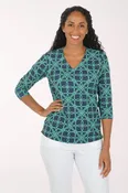 Navy Lattice Rings UPF50+ V-Neck Top