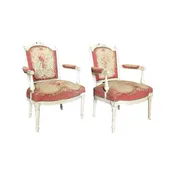 French Louis XVI Painted Chairs with Original Aubusson Upholstery