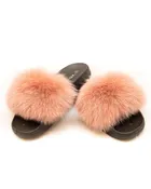 Fox Fur Slides - Pink