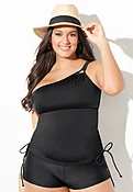 Adjustable One Shoulder Tankini Set with Boy Short