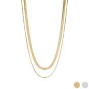18K Gold PVD Stainless Steel Herringbone and Snake Layered Chain Necklace