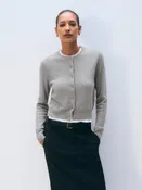 Cashmere Crewneck Cardigan - Grey Heather