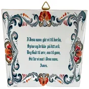6" Ceramic Tile, Norwegian Table Prayer with Rosemaling