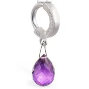 14K White Gold Amethyst Belly Ring