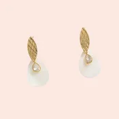 14k Gold Dipped Leaf Mother Of Pearl Earrings