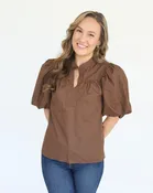 Bubble Sleeve V-Neck Blouse