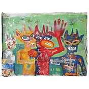 1999 "Spring Stroll" Neo Expressionist Folk Art Painting on mixed media by Julie Hermoso