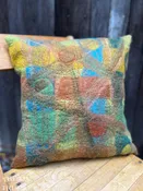 Handmade Wet Felted Pillow by Sharon Mansfield  - Wool & Silk Fibers with Envelope Back - Approximately 15" x 15"