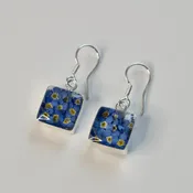 Blue Flower Square Earrings