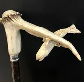 Carved Antler Crane Blackthorn Cane By Wendy Yothers