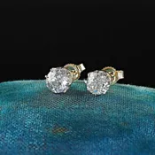 Antique Art Deco 14K Two Tone Gold Old European Diamond Stud Earrings