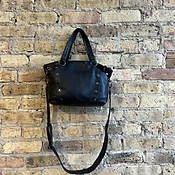 Black Leather Shoulder Bag with Crossbody Strap — A Pied Shoe Boutique