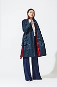 Dyed Midnight Blue Trench  Outerwear  with Cherry-Red Sheared Mink Detachable Liner