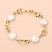 18K Gold Dipped Freshwater Pearl Station Link Chain Bracelet