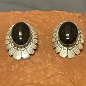 Abraham Begay, Navajo Large Onyx post Earrings in Stamped Sterling Silver (JF249)