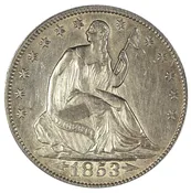 1853 Seated Liberty 50c Arrows & Rays ANACS AU55 Details, Cleaned — Sam Sloat Coins