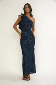 navy one shoulder floral maxi