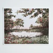 5x7 Vintage Inspired Pond Landscape Print