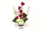 Step Red Roses on a white vase