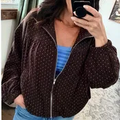 Brown/Blue Polka Dot Zip-Up Anorak Jacket
