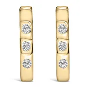 10K Gold 1/10 Cttw Three Stone Lab Grown Diamond Oval Huggies Hoop Earrings