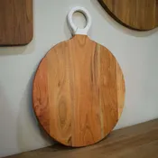 Acacia Wood Round, Cutting Board with White Handle
