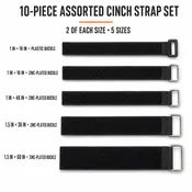 10-Piece Assorted Hook-and-Loop Cinch Strap Set – 5 Sizes
