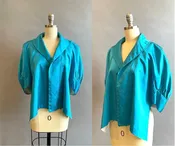 1950's Turquoise Satin Cape / Capelet / 1950's Satin Wrap / Turquoise Evening Cape / Size One Size Fits Most / Small Medium Large