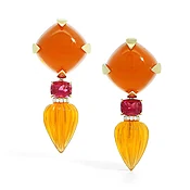 Fire Opal and Rubellite Earrings